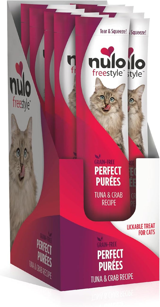 Nulo Freestyle Grain-Free Perfect Purees Premium Wet Cat Treats, Squeezable Meal Topper for Felines, High Moisture Content to Support Cat Hydration, 0.5 Ounce, Tuna & Crab