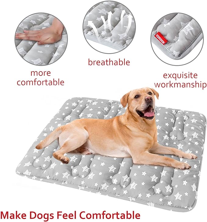 Dog Crate Mat (42" X 28") 2 Pack, Soft Dog Bed Mat with Cute Prints, Personalized Dog Crate Pad, Anti-Slip Bottom, Machine Washable Kennel Pad, Grey