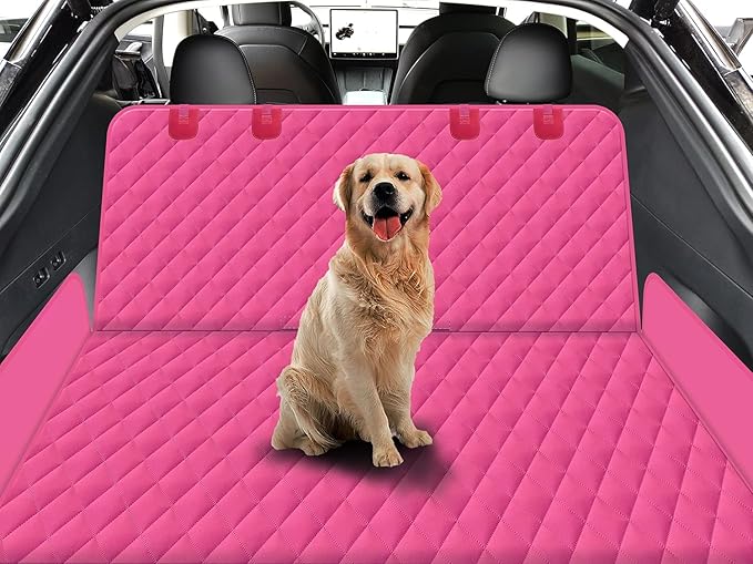 Dog Back Seat Cover Protector for Cars SUV and Trucks with Mesh Window, Scratchproof Nonslip and Waterproof Material(Pink)