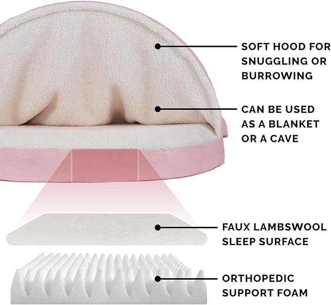 Furhaven 44" Round Orthopedic Dog Bed for Large Dogs w/ Removable Washable Cover, For Dogs Up to 80 lbs - Sherpa & Suede Snuggery - Pink, 44-inch
