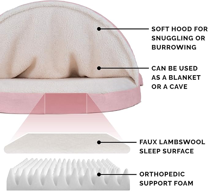 Furhaven 35" Round Orthopedic Dog Bed for Large/Medium Dogs w/ Removable Washable Cover, For Dogs Up to 50 lbs - Sherpa & Suede Snuggery - Pink, 35-inch