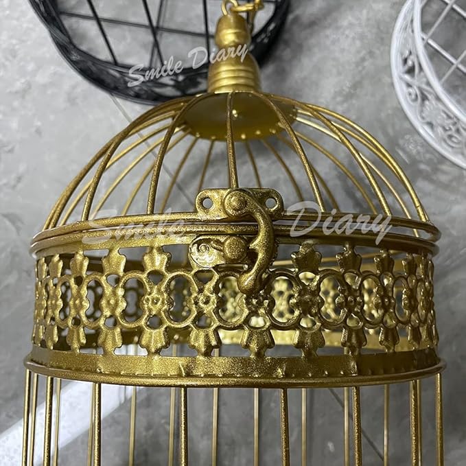 Round Birdcages Vintage Decorative Iron Bird cage Wedding Decor Flower cage Decor Props Hanging Flower Frame Bird cage decorCenterpieces Small Birds Wedding Party Indoor Ourdoor Decoration (White)