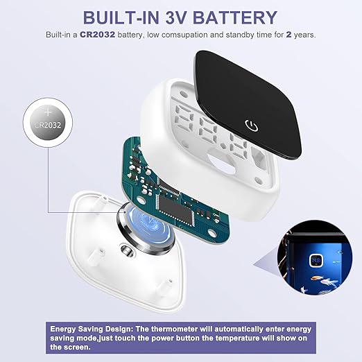 JXTZ 2PCS Aquarium Thermometer, Digital LED Fish Tank Thermometer with Touch Buttons, High Accuracy Stick-on Thermometer, Energy-Saving, Range of 32℉-140°F, for Fish, Axolotl, Turtle, Aquatic, Planted