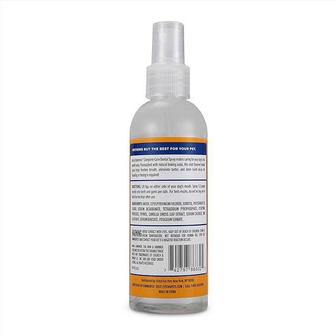 Arm & Hammer Complete Care Dog Dental Spray, 6 Fl Oz | Mint Flavor Dog Dental Spray for Easy Brushless Cleaning | Baking Soda Enhanced Formula for Fresh Breath and Tartar Control (Pack of 2)