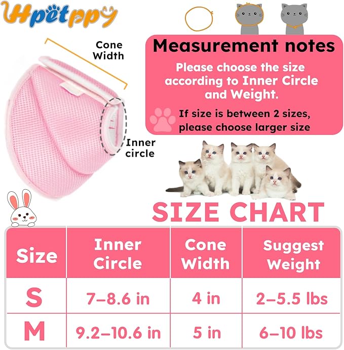 Cat Cone After Surgery, Breathable Cat Cone Collar Soft, Adjustable Cat Recovery Collar to Stop Licking, Protective Pet Elizabethan Collar for Cat Kitten