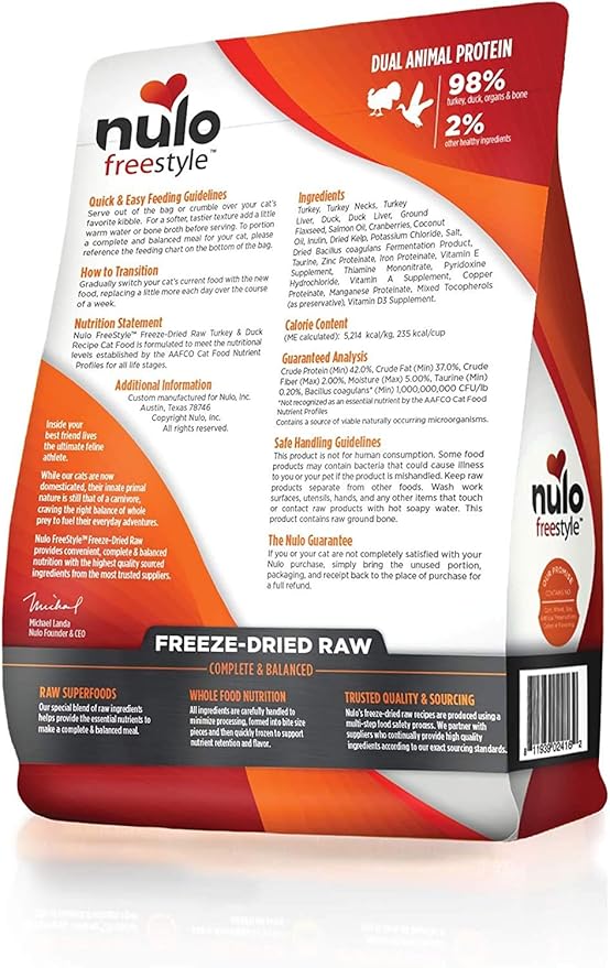 Nulo Freestyle Freeze-Dried Raw, Ultra-Rich Grain-Free Dry Cat Food for All Breeds and Life Stages with BC30 Probiotic for Digestive and Immune Health 8 Ounce (Pack of 1)