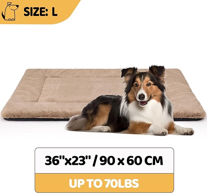 Dog Bed Mat, Washable Dog Crate Pad Ultra Soft & Anti-Slip Large Dog Bed Fit Dog Crates & Kennels, Suitable for Dogs Up to 70 lbs, 36" x 23", Brown