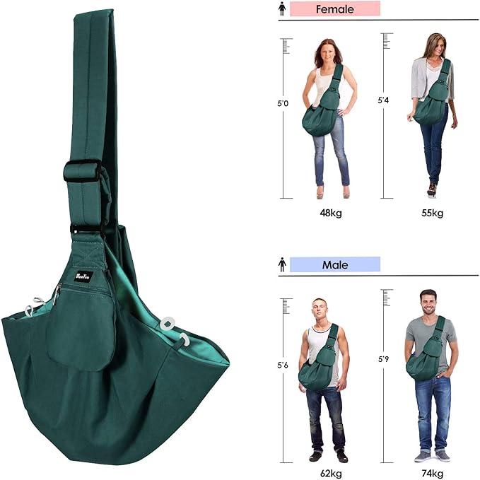 SlowTon Dog Carrier Sling - Thick Padded Adjustable Shoulder Strap Dog Carriers for Small Dogs, Puppy Carrier Purse for Pet Cat with Front Zipper Pocket Safety Belt Machine Washable (Green M)