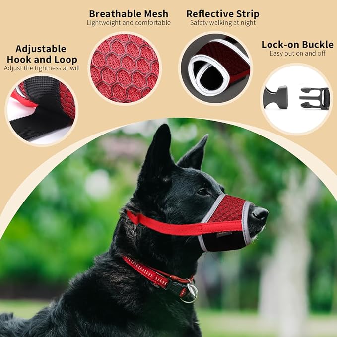 Dog Muzzle Anti Biting Barking and Chewing with Comfortable Mesh Soft Fabric and Adjustable Strap, Suitable for Small, Medium and Large Dogs(Red(3D Mesh),XS)