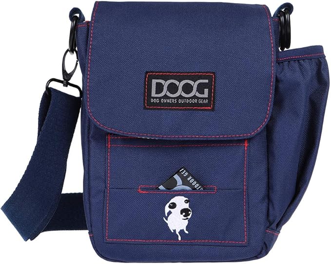 DOOG | Walkie Bag | Adjustable Shoulder Bag With Poo Bag Compartment | Navy and Red