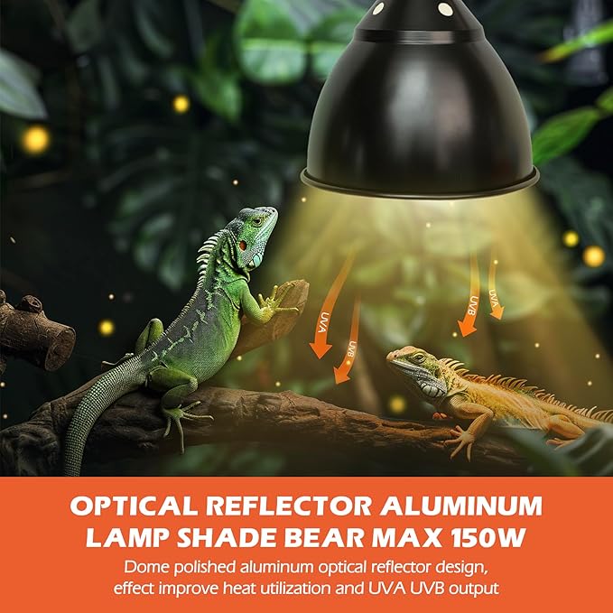 Reptile Light Fixture, 5.5 inch Optical Reflection Deep Dome Heat Lamp Fixture, UVB Heat Basking Lamp Fixture for Amphibian Reptile Terrariums