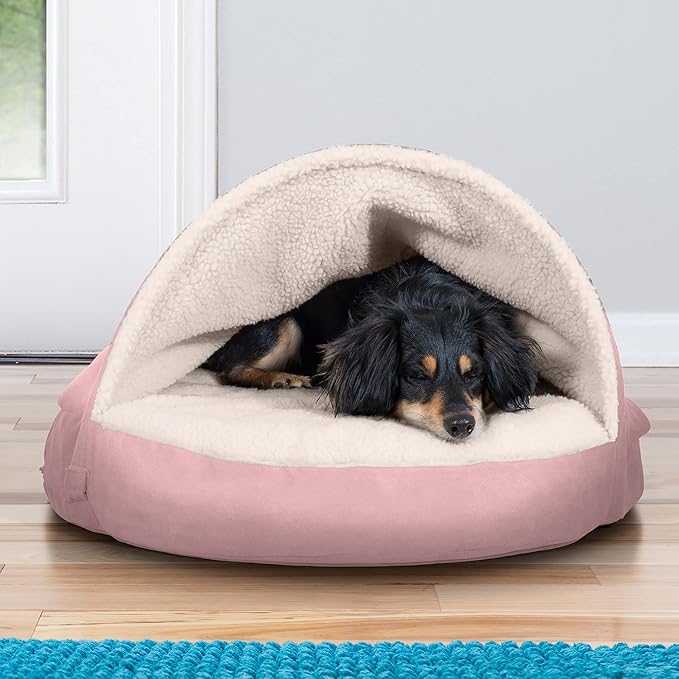 Furhaven 26" Round Cooling Gel Dog Bed for Medium/Small Dogs w/ Removable Washable Cover, For Dogs Up to 30 lbs - Sherpa & Suede Snuggery - Pink, 26-inch