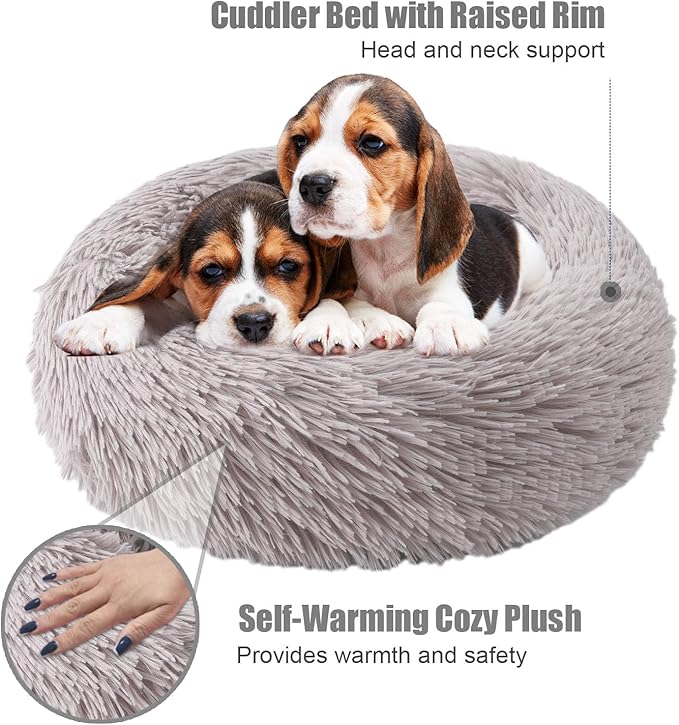 Aurako Cat Bed Dog Bed Round Cushion Pet Bed Mat Ultra Soft Plush Donut Sofa Comfortable Pillow Machine Washable Pet Cuddle Beds for Kitten Small Medium Large Dogs Cats 28" Taupe