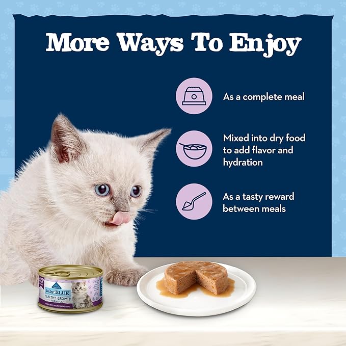 Blue Buffalo Baby BLUE Natural Kitten Wet Cat Food, Healthy Growth Formula with DHA, Chicken Recipe Multi-Pack, 3-oz. Cans (24 Count)