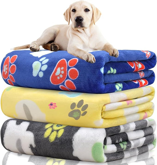 Dog Blankets for Large Dogs,1 Pack 3 Dogs Blankets for Large Medium Blanket, Super Soft Fluffy Premium Fleece Pet Blanket Flannel Throw, 41x31 inch, Grey/Blue/Yellow