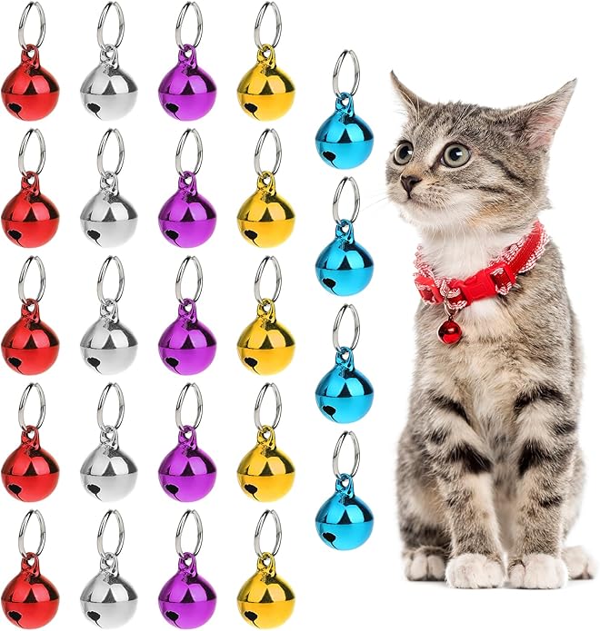 Cat Bells for Cat and Dog, 24 Pcs Tiny Pet Collar Bells with Keyrings Small Colourful Pet Pendant Accessories for Pet Training DIY Crafts Festival Party Decoration (5 Color)