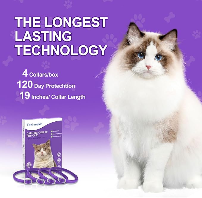 Calming Collar for Cats, 4 Pack Cat Calming Collar, Effective Relief Ancxiety Stress Cat Pheromone Collar, Water-Resistant & Adjustable Cat Calming Collar Fits Cats, Purple