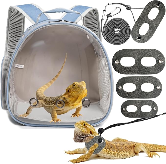 Retile Travel Backpack with Harness and Leash Set,Lizard Backpack Travel Carrier,Space Capsule Clear Bubble Window Astronaut Reptile Carrier Backpack for Bearded Dragon, Airline Approved