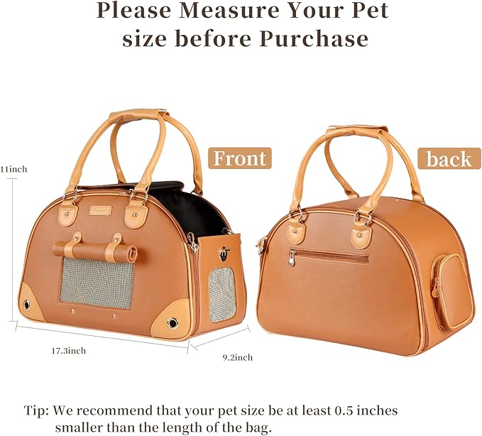 Dog Carrier, Pet Carrier, Dog Purse, Foldable Premium PU Leather Cat Carrier, Portable Tote Bag Carrier for Cats and Small Dogs - Brown