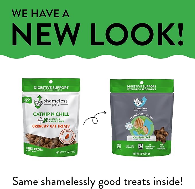 Shameless Pets Crunchy Cat Treats - Catnip Treats for Cats with Digestive Support, Natural Ingredients Kitten Treats with Real Chicken, Healthy Flavored Feline Snacks - Catnip N Chill, 3-Pk