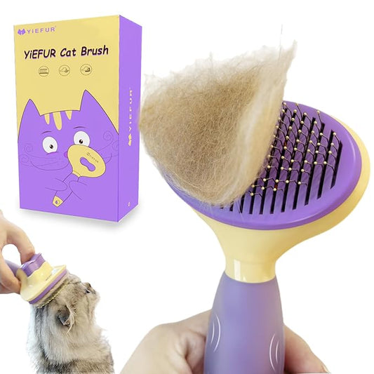 Cat Hair Brush,Cat Gifts for Cat Lovers,Cat Brush for Shedding,Soft Silicone Self Cleaning Brush for Short and Long Haired Cats for Grooming and Shedding (purple)