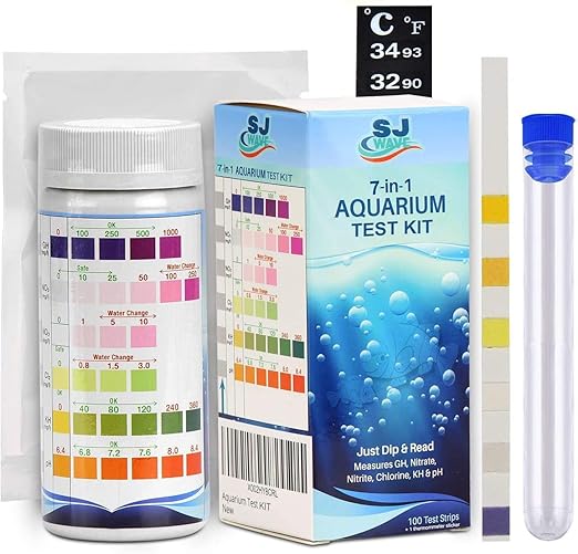 Aquarium Water Test Kit – 7 in 1 Fish Tank Water Testing Kit & eBook – Contains 100 Aquarium Test Strips & 1 Fish Tank Thermometer - Aquarium Test Kit Freshwater - Pond Water Test Kit