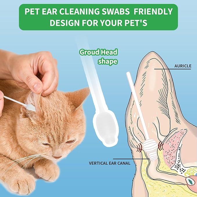 VinTS Cotton Dog Ear Cleaning Swabs, Pet’s Ear Infection Treatment Gourd-Shaped Swabs Prevent Accidental Injuries, Safer Cleaning for Dogs and Cats– Large Size.100% Cotton