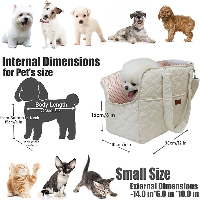 Cat Carrier Small Dog Handbag,Adult Cat/Puppy Carrier Bag Large Cat with Multiple Pockets,Breathable Mesh Soft Cushion,Traveling Pets Tote Purse Picnic Outdoor(Beige, Medium)