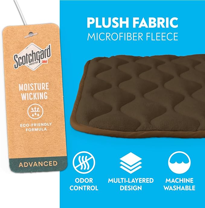 Paw Inspired Washable Padded Crate Mats for Dogs | 23" x 17" Pad, Fits 24-inch Kennels | Leakproof, Waterproof Bottom, Plush Pet Beds (Dark Brown)