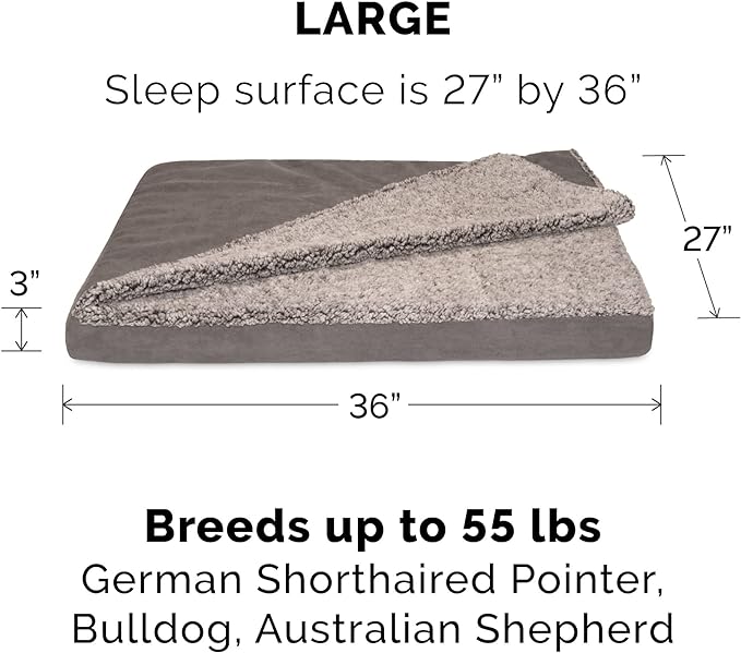 Furhaven Memory Foam Dog Bed for Large/Medium Dogs w/ Removable Washable Cover, For Dogs Up to 55 lbs - Berber & Suede Blanket Top Mattress - Gray, Large