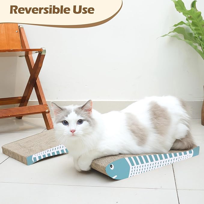 ComSaf Cat Scratching Board 2 Pack, Cat Scratcher Cardboard, Curved Cat Scratcher, Cute Cat Scratch Pad for Kitty, Recycle Cardboard Cat Scratcher, Double-Sided Pad for Long Lasting Use (Blue)