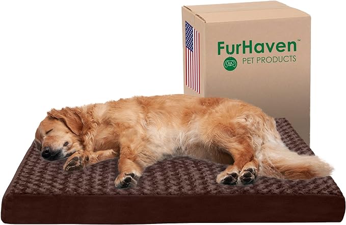 Furhaven Orthopedic Dog Bed for Large Dogs w/ Removable Washable Cover, For Dogs Up to 95 lbs - Ultra Plush Faux Fur & Suede Mattress - Chocolate, Jumbo/XL