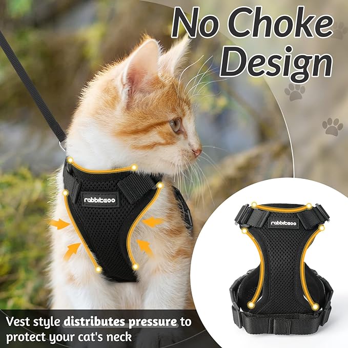 rabbitgoo Cat Harness and Leash for Walking, Escape Proof Soft Adjustable Vest Harnesses for Cats, Easy Control Breathable Reflective Strips Jacket, Black, XXS