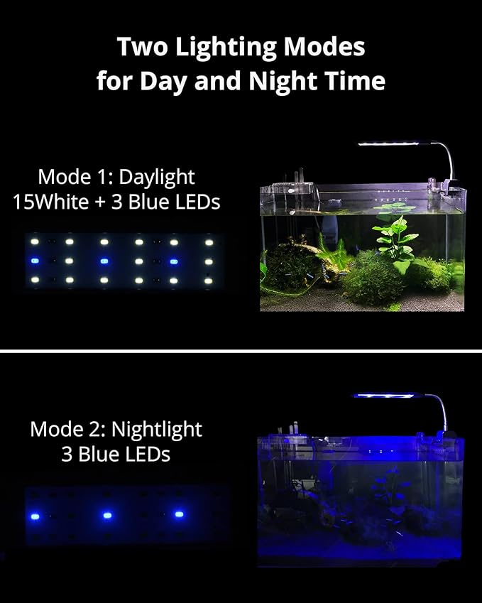 NICREW Fish Tank Clip on Light, Clamp Aquarium Light with White and Blue LEDs, 320LM, 7 Watts