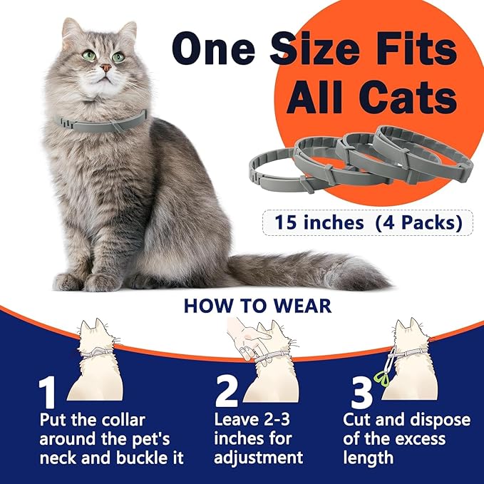 Calming Collar for Cats, Cat Calming Collar 4 Packs, Pheromone Collar for Cats, Cat Anxiety Relief for 60 Days, Calming Cat Collar Breakaway Design Fits Most Cats -15 Inches