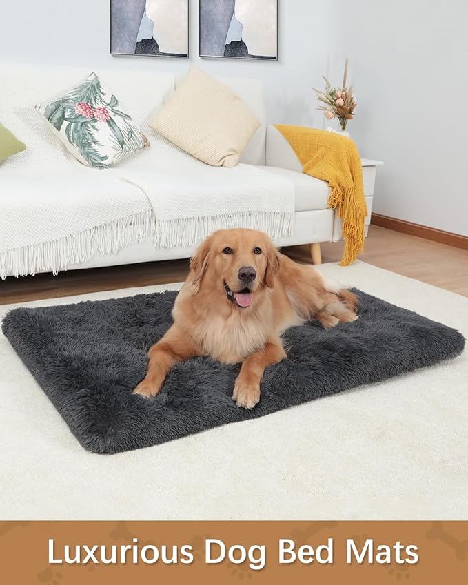 Dog Crate Pad Ultra Soft Dog Bed Mat Washable Pet Kennel Bed with Non-Slip Bottom Fluffy Plush Sleeping Mat for Large Medium Small Dogs, 23 x 17 Inch