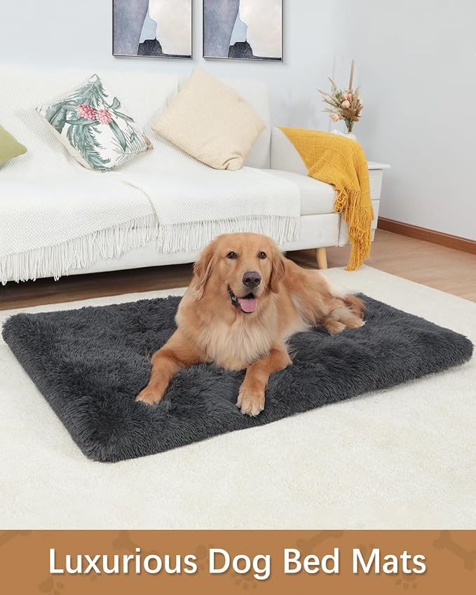 Dog Crate Pad Ultra Soft Dog Bed Mat Washable Pet Kennel Bed with Non-Slip Bottom Fluffy Plush Sleeping Mat for Large Medium Small Dogs, 41 x 27 Inch