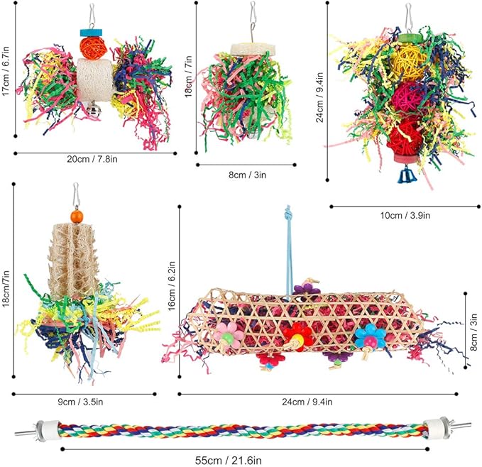 Bird Toys Bird Shredding Foraging Toys Parakeet Toy Chewing Hanging Toy Bird Shredded Paper Bird Cage Accessories Bird Rope Perch for Conure Cockatiel Budgies Lovebird Parrotlet (with Rope Perch)