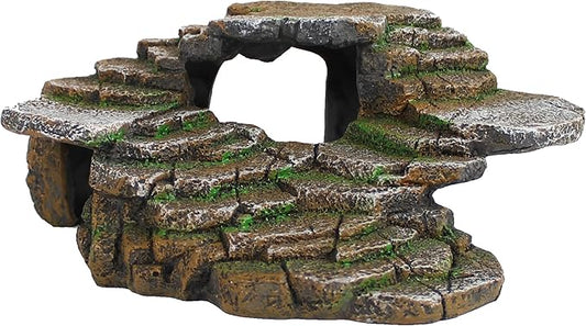 PENN-PLAX Reptology Shale Scape Step Ledge & Cave Hideout – Basking Area - Decorative Resin for Aquariums & Terrariums – Great for Reptiles, Amphibians, and Fish – Medium