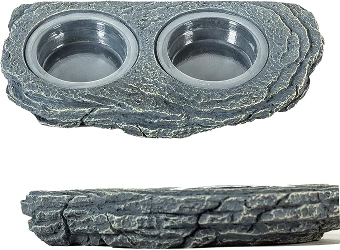 REPTIZOO Reptile Magnetic Feeder Ledge, Double Bowl Reptile Food Dish with 6PCS Feeding Cups Food Water Feeder for Crested Gecko Lizard Chameleon Pets