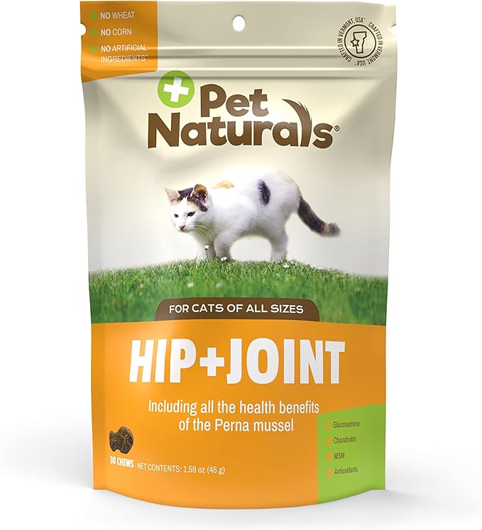 Pet Naturals Hip and Joint Support Supplement for Cats, 30 Chews - Glucosamine, Chondroitin and MSM for Cats