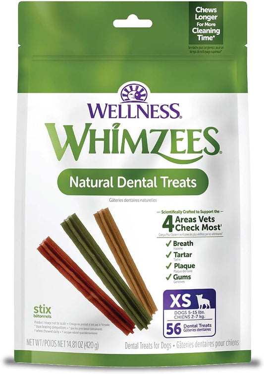 WHIMZEES by Wellness Stix Natural Dental Chews for Dogs, Long Lasting Treats, Grain-Free, Freshens Breath, Extra Small Breed, 56 count