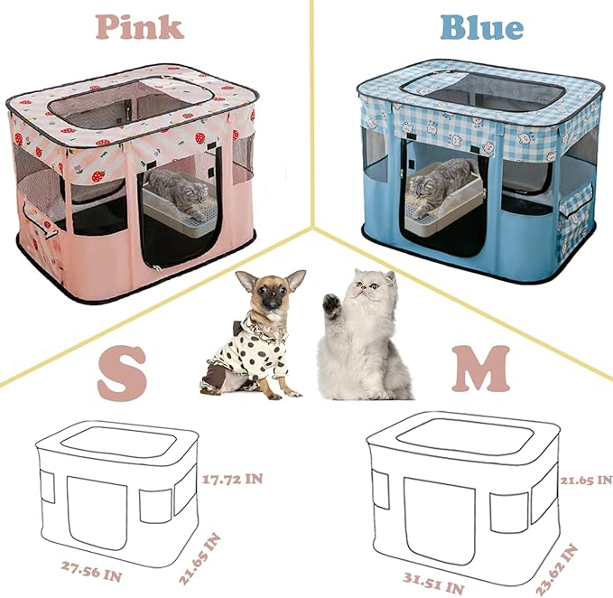 Portable Foldable Pet Playpen Collapsible Crates Kennel Playpen for Dog cat and Rabbit &Travel playpen Outdoor or Indoor (M, Pink)