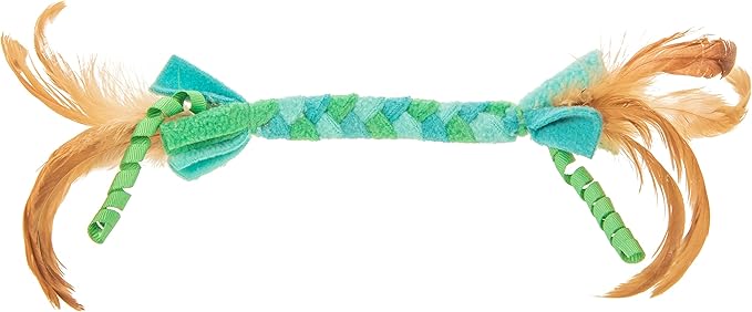 Petlinks Fleecy Fun Braided Fleece & Feather Cat Toy - Blue/Green, One Size