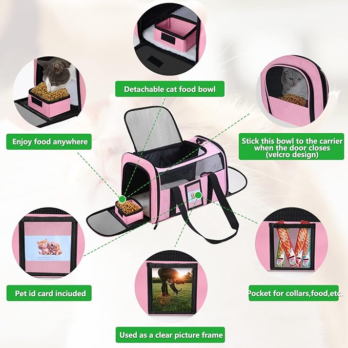 Extra Large Pet Carrier 20 lbs+, Soft Sided Cat Carriers for Large Cats Under 25 lbs, Folding Big Dog Carrier 20"x13"x13", Cat Carrier for 2 Cats Travel Carrier -Large- Pink