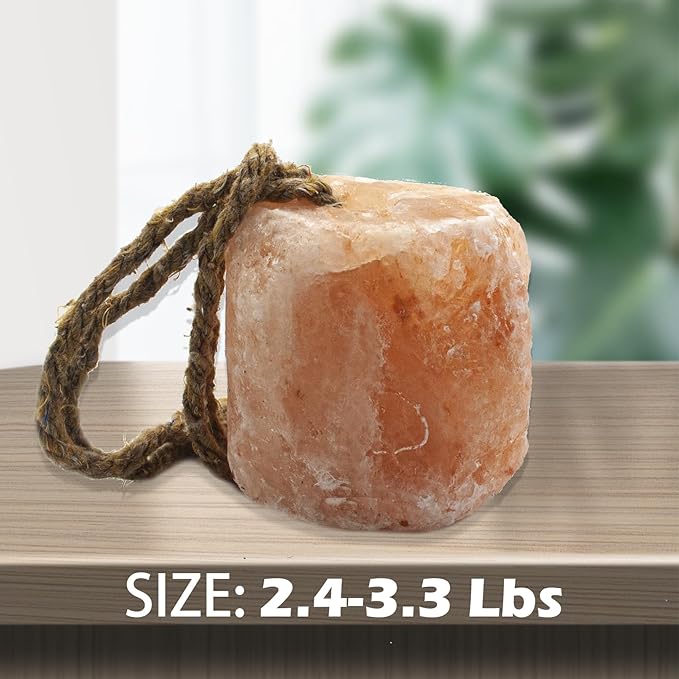 Himalayan Salt Lick Natural Minerals Block on Rope for Horses,Cattles,Deer,Goat and Other Livestock Long Lasting Original Pink Salt Lick (2.4-3.3 lbs)