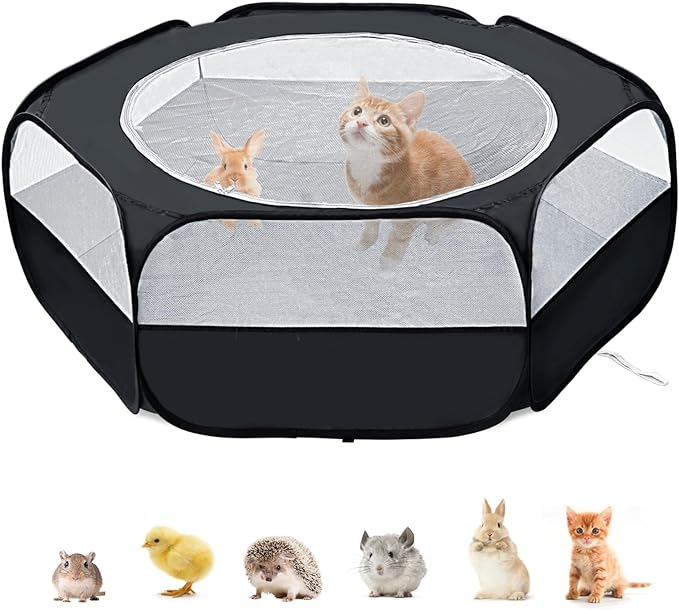 XIRGS Small Animal Playpen, Waterproof Small Pet Cage Tent Portable Outdoor Exercise Yard Fence with Top Cover Anti Escape Yard Fence for Kitten/Cat/Rabbits/Bunny/Hamster/Guinea Pig/Chinchillas