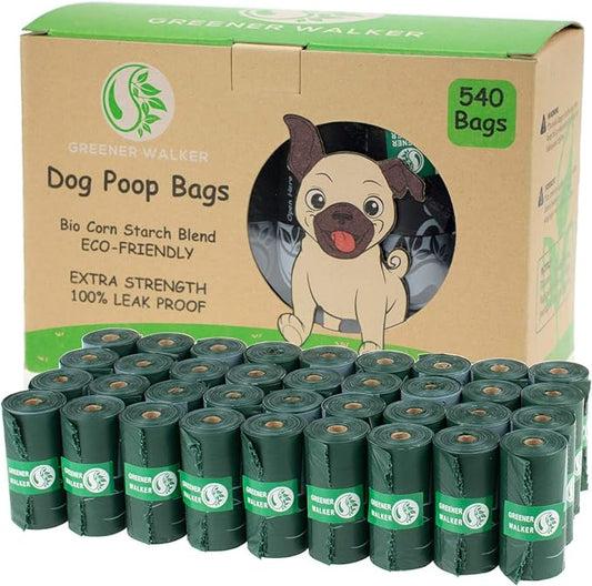 GREENER WALKER Poop Bags for Dog Waste-540 Bags,Extra Thick Strong 100% Leak Proof Dog waste Bags (Deep Green)