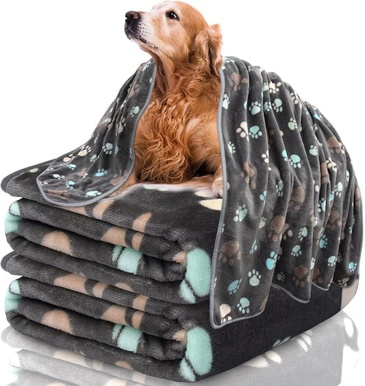 Blankets for Dogs,3 Pack Grey Dog Blankets for Large Dogs Cat,Washable Pet Blankets 41" x 31",Soft Pet Mat Throw Cover for Kennel Crate Bed,Cute Paw Puppy Blankets for Medium,Small Dogs