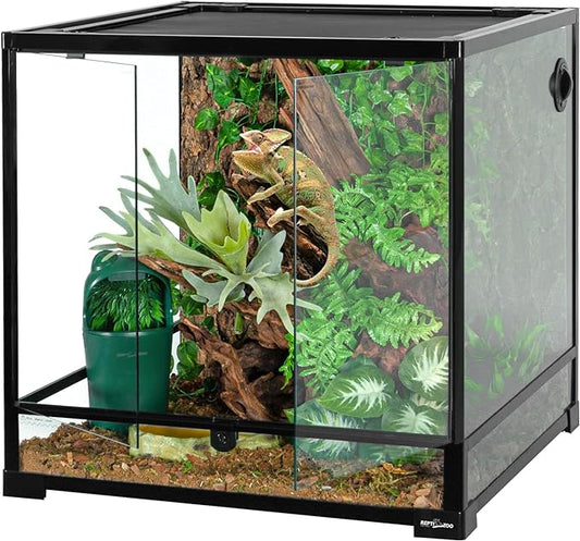 REPTIZOO 60 Gallon Glass Reptile Tank, 24" x 24" x 24" Large Reptile Terrarium Front Opening Terrarium with Double Hinge Door and Top Screen Ventilation, Easy Assembly Reptile Enclosure Tank